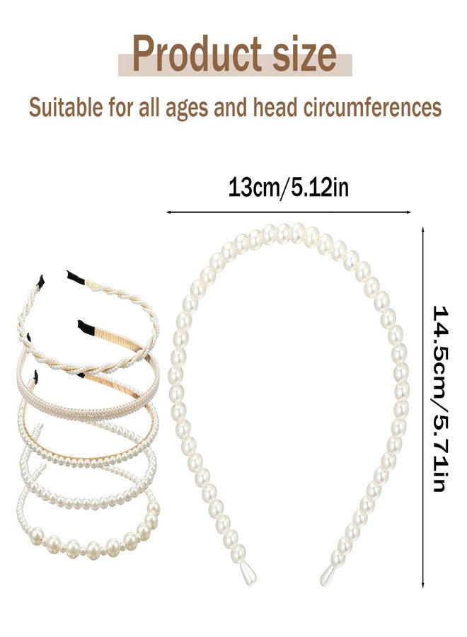 HaiFafafaing 5 Pcs Pearl Headband for Girls White Bridal Pearl Headbands With Pearls Hairbands Elegant Pearls Headpiece Elegant For Women Girls Wedding - Image 2